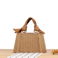 Sac fourre-tout en paille tissée avec poignée à nœud en PU marron, style bohème - Camel