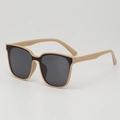 Kids square oversized sunglasses in beige frames with dark grey UV protective lenses - Khaki Frame