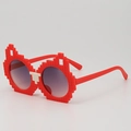 Red pixel-style building block sunglasses with cat ears and gradient gray lenses - Red