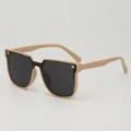 Retro square oversized children's sunglasses with matte two-tone frame and dark lenses - Khaki