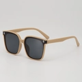 Kids square sunglasses with light tan frames, dark grey lenses and metal accents - Coffee