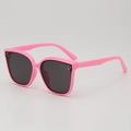 Kids square pink sunglasses with dark lenses and stylish silver rivet accents - Pink Frame