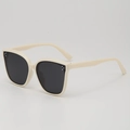 Kids GM style oversized beige square sunglasses with dark polarized lenses and triple dots - Beige Frame