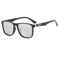 Classic polarized black square frame sunglasses with silver mirrored lenses and metal hinge - Black Frame Silver Mirror