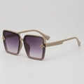 Kids square sunglasses with khaki frame, gradient purple lenses and gold bee accent - D17  Z-2 / Coffee