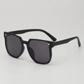 Classic black square frame kids sunglasses with dark grey UV lenses and side stripes - Matte Black