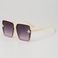 Gafas de sol cuadradas infantiles blanco crema con abejas y lentes degradadas - D17 Z-2 / Beige