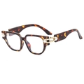 Fashionable tortoise cat-eye glasses frame with large pearl and gold metal decor - Tortoise Frame