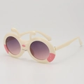 Cute cream ant-shaped kids sunglasses with round pink accents and purple gradient lenses - Beige Frame