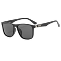 Classic square polarized sunglasses in glossy black with gold temple metal accents - Black Frame Black Grey Lens