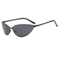 Retro black cat-eye sunglasses with slim metal frames and sharp dark grey lenses - Black Frame Grey Lens