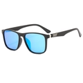 Polarized men's driving sunglasses with matte black frame and blue mirrored lenses - Black Frame Blue Mirror