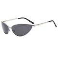 Chic silver metal cat-eye sunglasses with dark grey lenses and small frame design - Silver Frame Grey Lens