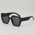 Oversized square black sunglasses with silver star accents and tinted lenses - Black Frame Grey Lens