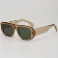 Retro Rechteckige Sonnenbrille mit braunem Rahmen und breiten Bügeln für den Sommerlook - Transparent Teefarbener Rahmen Grüne Linse