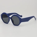 Retro oval sunglasses with dark blue geometric frames and gray lenses for street style - UV400 Anti-UV Lens / Blue Frame Grey Lens