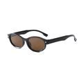 Retro oval kids sunglasses with black frame, brown lenses and silver rivets for UV protection - Black Frame Tea Lens