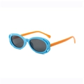 Lunettes de soleil pour enfants à monture bleue ovale et branches orange anti-UV - Monture Bleue Branches Oranges Verres Gris