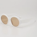 Retro white thick frame oval sunglasses with light brown tinted lenses and wide temples - UV400 Anti-UV Lens / White Frame Brown Lens