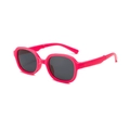 Foldable kids sunglasses in bright rose red frame with UV protection for outdoor travel - Rose Red Frame Grey Lens