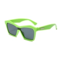 Neon green geometric kids sunglasses with dark grey lenses and silver metal temple detail - Green Frame Grey Lens