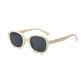 Foldable cream kids sunglasses with round dark polarized lenses for UV protection - Cream White Frame Gray Lens