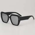 Classic black square oversized sunglasses featuring chic silver star metal rivets on frame - Black Frame Silver Mirror