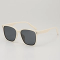 Fashionable oversized cream white sunglasses with dark lenses and silver metal details - One Size / Beige Frame Grey Lens