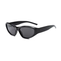 Modern kids hip-hop sports sunglasses featuring a black oval frame and Y2K retro style - Black Frame Grey Lens