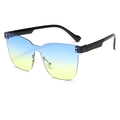 Kinder randlose Sonnenbrille mit blau-gelben Verlaufsgläsern und strukturierten Bügeln - UV400 Schutz / Schwarzer Rahmen Blau-Gelber Verlaufsgläser