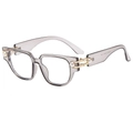 Gafas de ojo de gato gris transparente con bisagras doradas y detalles de perlas - Gris Transparente