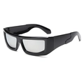 Lunettes de soleil punk en métal liquide argenté pour enfants avec vue latérale futuriste - Monture Noir Brillant Verres Miroir Argent