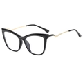Retro TR90 cat eye blue light blocking glasses with gold wavy metal temples for women - Black Frame (C1)