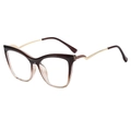 Chic cat-eye glasses frame with gradient brown finish and wavy gold metal temples - Gradient Tea Frame (C7)