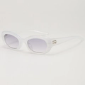 Retro cat-eye zonnebril met wit doorschijnend montuur en paarse gradiënt lenzen - Retro Ovale Kattenoog Stijl (B01 Y-3) / Jelly Wit Frame Dubbel Grijze Lenzen