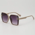 Kids vintage beige square sunglasses with UV protection and woven textured temples - Coffee Frame