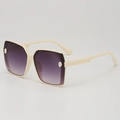 Kids trendy oversized square sunglasses with cream frame and purple gradient lenses - Beige Frame