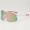 Outdoor sports cycling sunglasses with white frame and colorful mirrored lenses for unisex - Matte White Frame / Pink Mirror Lens