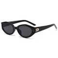 Klassische schwarze Katzenaugen-Sonnenbrille mit silbernen U-Bügeln an den Bügeln - Schwarzer Rahmen Graue Gläser
