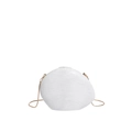 Detail view of irregular white acrylic evening bag with marble texture and gold chain - White
