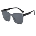 Randlose Kinder Sonnenbrille in Schwarz mit grauen Gläsern und strukturierten Bügeln - UV400 Schutz / Schwarzer Rahmen Graue Gläser