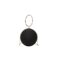 Detail of matte black spherical evening bag with gold ring handle and metal chain - Black