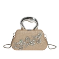 Detail of evening bag showing floral rhinestone patterns and sparkly sequin texture - Gold