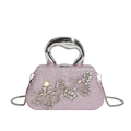 Pink sequined evening shell bag with sparkling diamond flower and silver handle - Pink