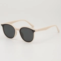 Occhiali da sole rotondi oversize con montatura crema e lenti grigie scure - Montatura Beige Lente Grigia