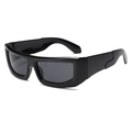 Lunettes de soleil punk argent liquide rectangulaires pour enfants en noir cool - Monture Noir Brillant Verres Gris