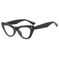 Classic black cat-eye sunglasses with silver metal rivets and clear blue light lenses - Black Frame Clear Lens