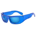 Lunettes de soleil de sport bleues transparentes avec verres à effet miroir bleus - Monture Bleue Verres Bleus