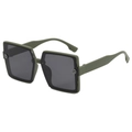 Elegant olive green square oversized sunglasses for women with UV protection - Matte Green Frame Grey Lens