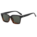 Square black and tortoiseshell splicing sunglasses with three-point silver rivets - Black Tortoiseshell Frame Dark Green Lens